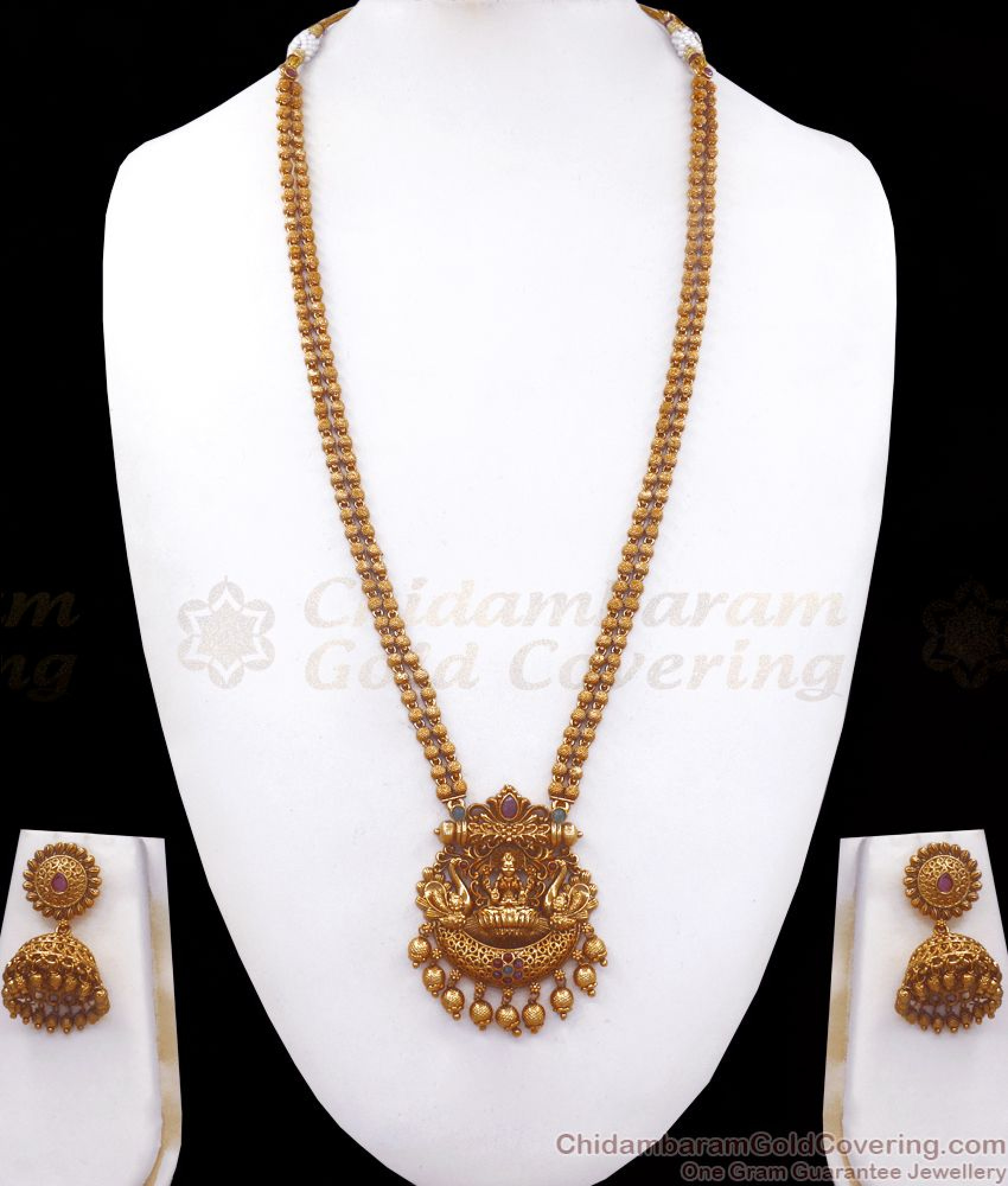 ANTQ1056 Premium Nagas Antique Haram Earring Set Lakshmi Pattern